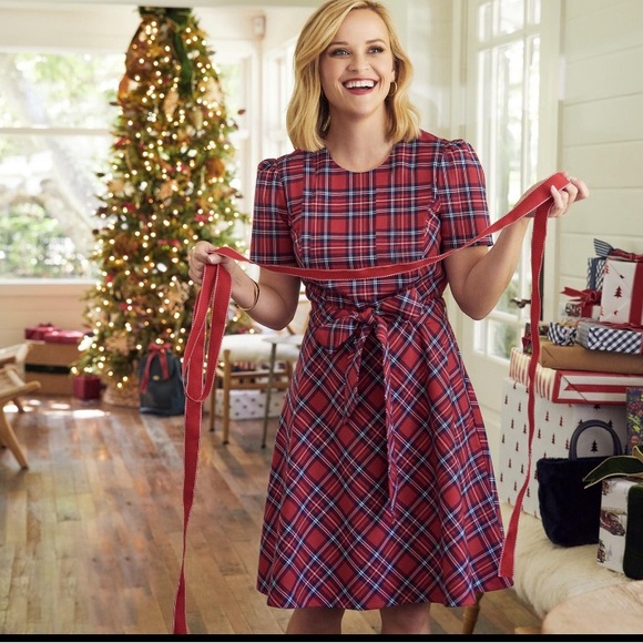 DRAPER JAMES Angie Plaid Red Belted Fit & Flare Dress Christmas Holiday NWT Sz 8 - Picture 1 of 16